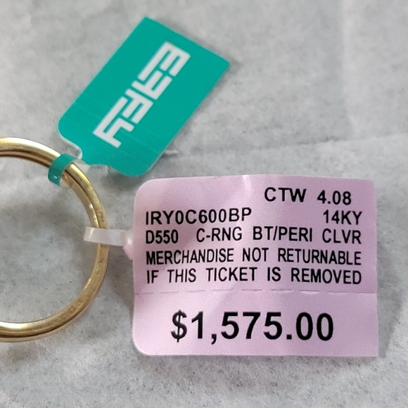 EFFY gemma blue topaz, peridot 14kt yellow gold clover ring - Picture 2 of 9